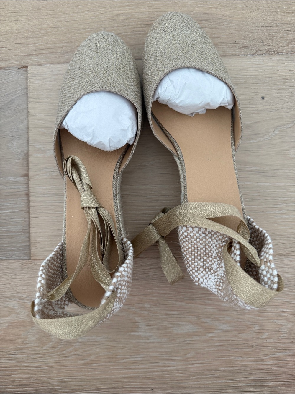 Castaner Gold-Tone Linen Espadrille Tie-Ankle Flats